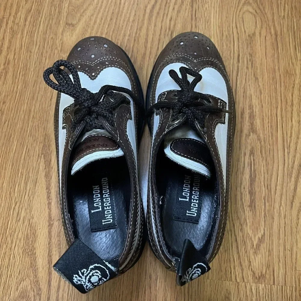 Vintage Y2K London Underground brown oxford wingtip lace up creeper shoes US 7.5